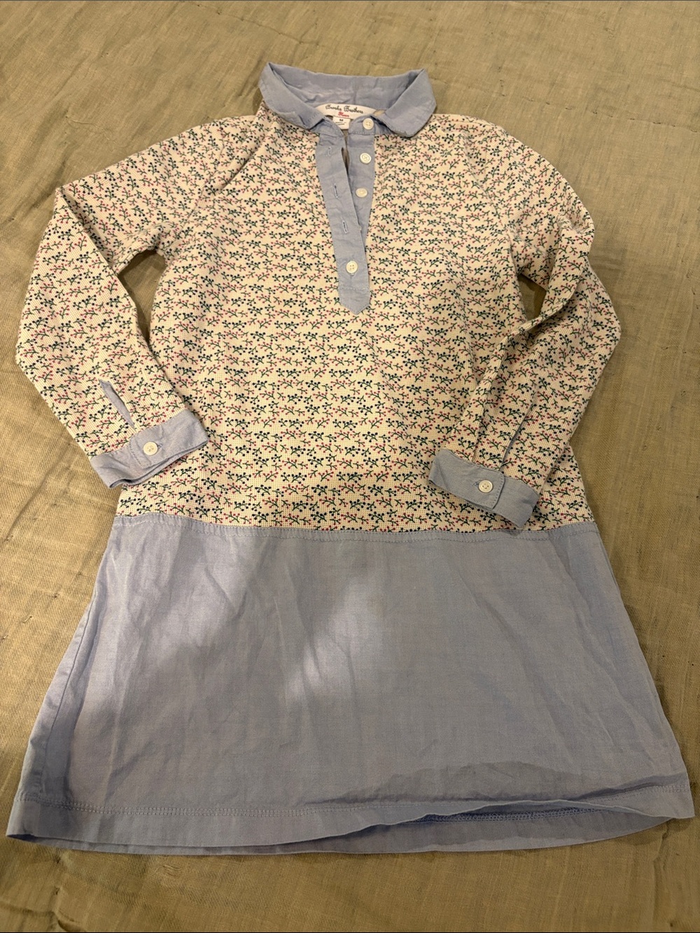Brooks Brothers Fleece Girls Floral Polo Dress with Chambray Hem Medium
